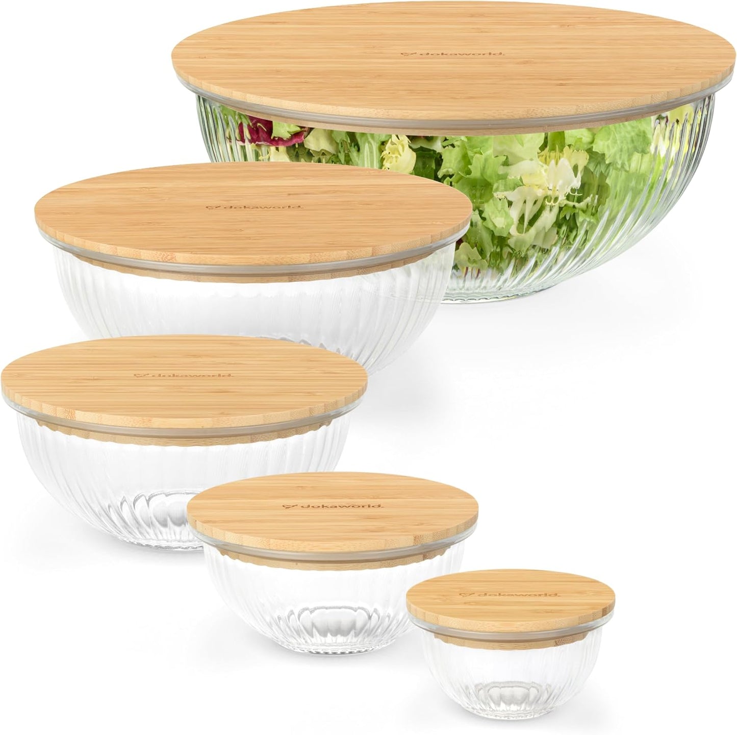 Set of 4 Stackable Space-Saving Nesting Glass Bowls with Airtight Acacia Lids for Lunch, Meal & Food Prep - Microwave & Oven-ready BPA Free Durable Heat Resistant Inert Borosilicate Glass
