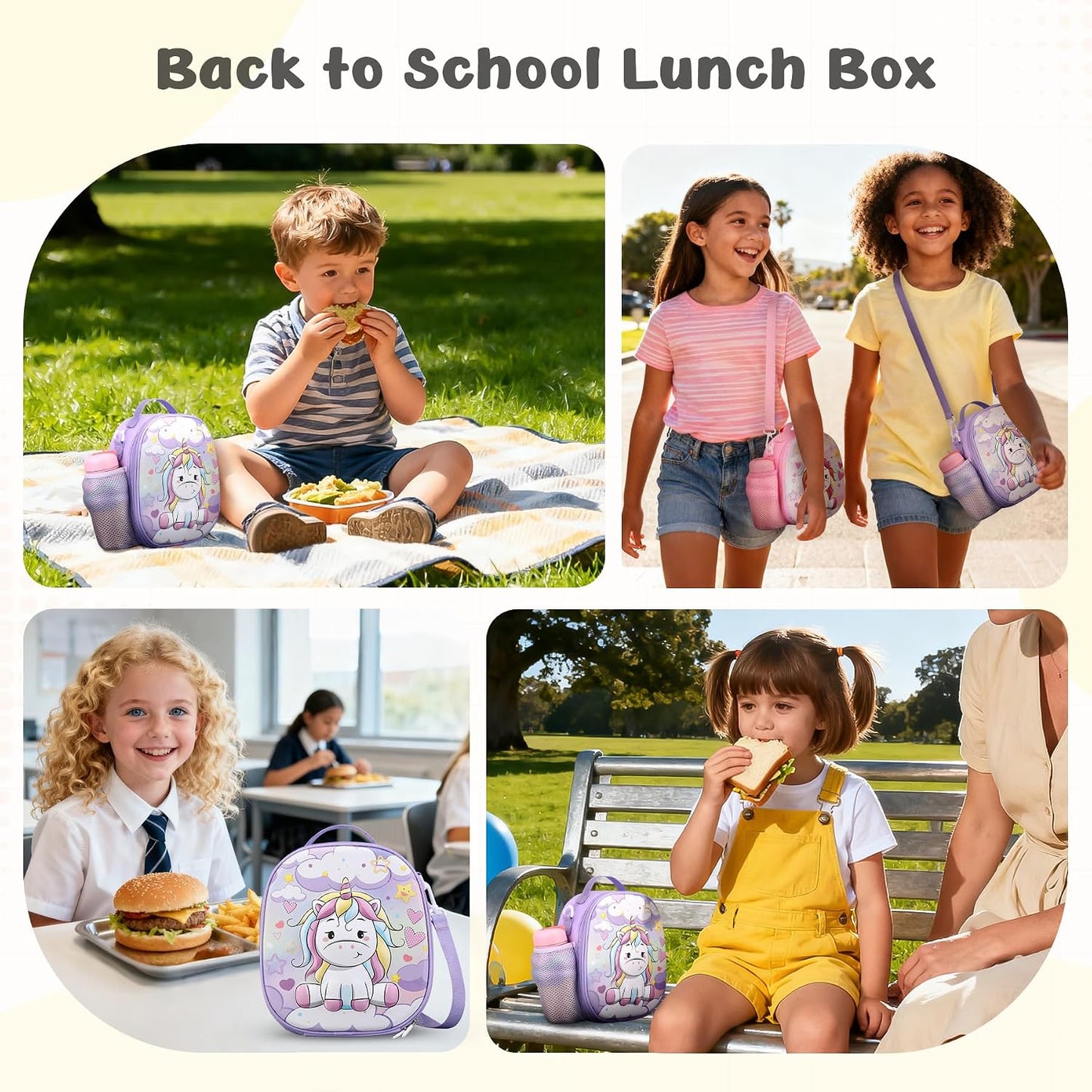 Reusable Insulated Lunch Bag for Kids Teens & Adults with Adjustable Shoulder Strap - Large Durable Lunch Bag Tote for School Travel Picnic Work - Leakproof Design Lunch Carrier (Black -3D Dinosaur)