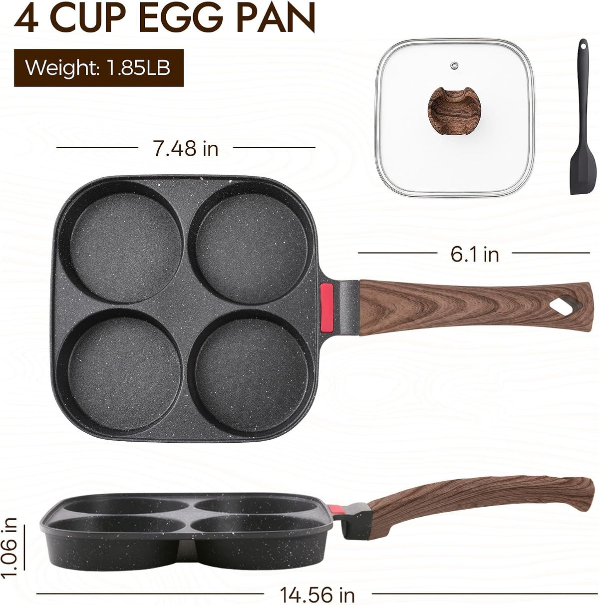 4 Cup Egg Pan Nonstick with Lid Silicone Scraper Mcgriddle Pan for Eggs