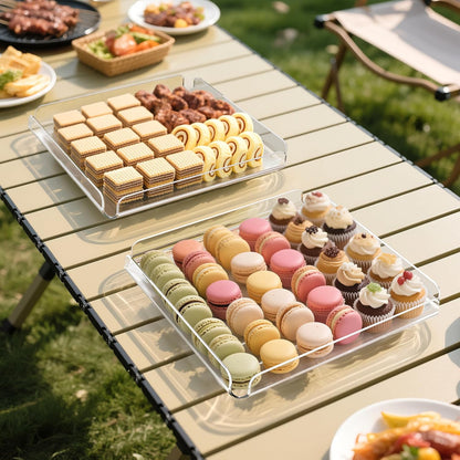 4 Pcs Premium Acrylic Serving Trays for Party, 12 x 12 Heavy Duty Clear Serving Platters and Trays for Food Cupcake Dessert Cookie Bakery Snack Charolas para Postres for Buffet Table, Square Stackable
