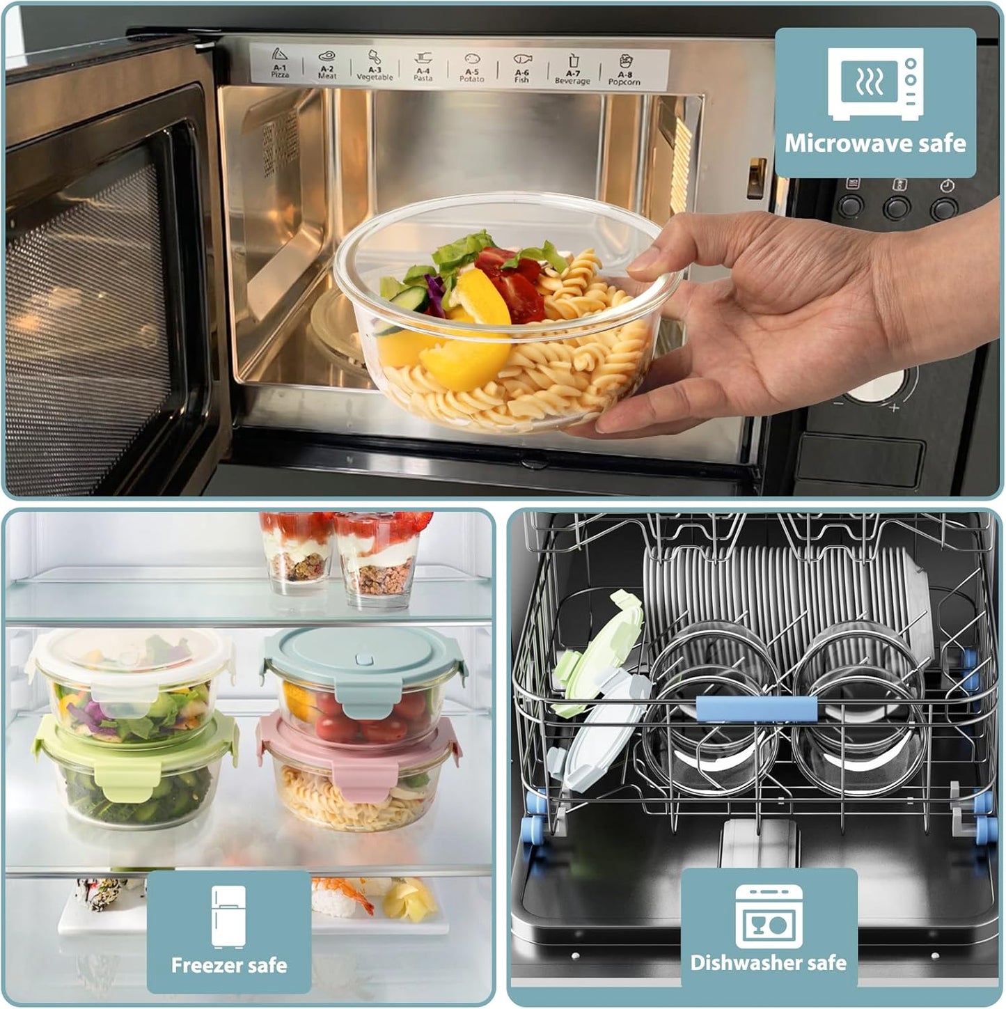 Freshmage 23oz Glass Meal Prep Containers with Lids, Airtight 3-Cup Glass Storage Containers Set, Heat-Resistant BPA-Free for Soup, Leftover, Microwave, Dishwasher, and Freezer Safe (6 Packs)