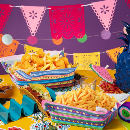 Mexican Taco Nights Food Trays 120Pcs Mexican Wax Paper Deli Nacho Popcorn Assembled Trays Snack Candy Holder Disposable Plate Holiday Birthday Carnival Party Supplies Food Containers