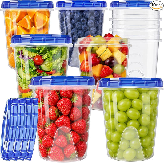 Freezer Storage Containers, 10 Pack-32 Oz Food Storage Containers with Twist Top Lids,BPA Free, Reusable, Meal Prep,Microwave and Dishwasher Safe