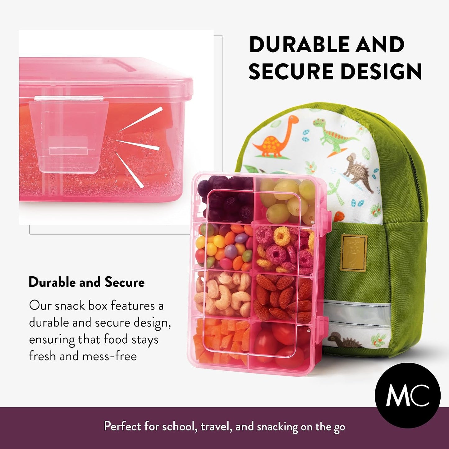 Large Kids Snack Box Containers Set of 2 -100 Labels, BPA-Free, Adjustable Compartments, Dishwasher Safe, Reusable Tray, Food Grade, Meal Prep Container, PARENT TESTED PARENT APPROVED AWARD (Clear)