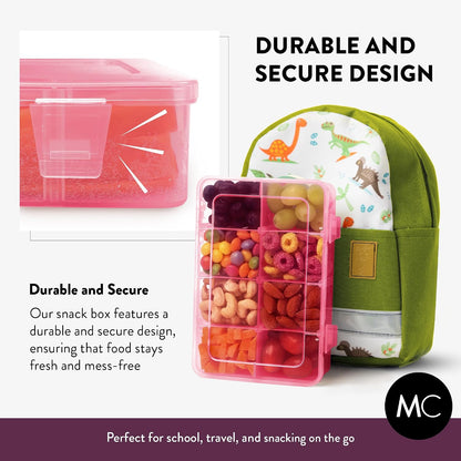 Large Kids Snack Box Containers Set of 2 -100 Labels, BPA-Free, Adjustable Compartments, Dishwasher Safe, Reusable Tray, Food Grade, Meal Prep Container, PARENT TESTED PARENT APPROVED AWARD (Clear)