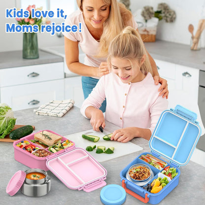 JOOPETALK Bento Lunch Box Set for Kids with 9oz Soup Thermo, Insulated Lunch Bag,Leak-proof BPA-free Lunch Food Container with 3-4 Conpartments for School Travel-Blue