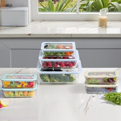 Urban Green Glass Food Container Set with Glass Lid, 5 Pack, Meal Prep Containers with Silicone Framed Airtight Lid, Leakproof, 100% Plastic Free