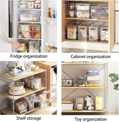 4Pack Stackable Refrigerator Organizer Bins Pull Out Drawer Large Vegetable Fruit Storage for Fridge Organizer Drawers with Handle Clear Food Storage Container Box for Kitchen Pantry Cabinet