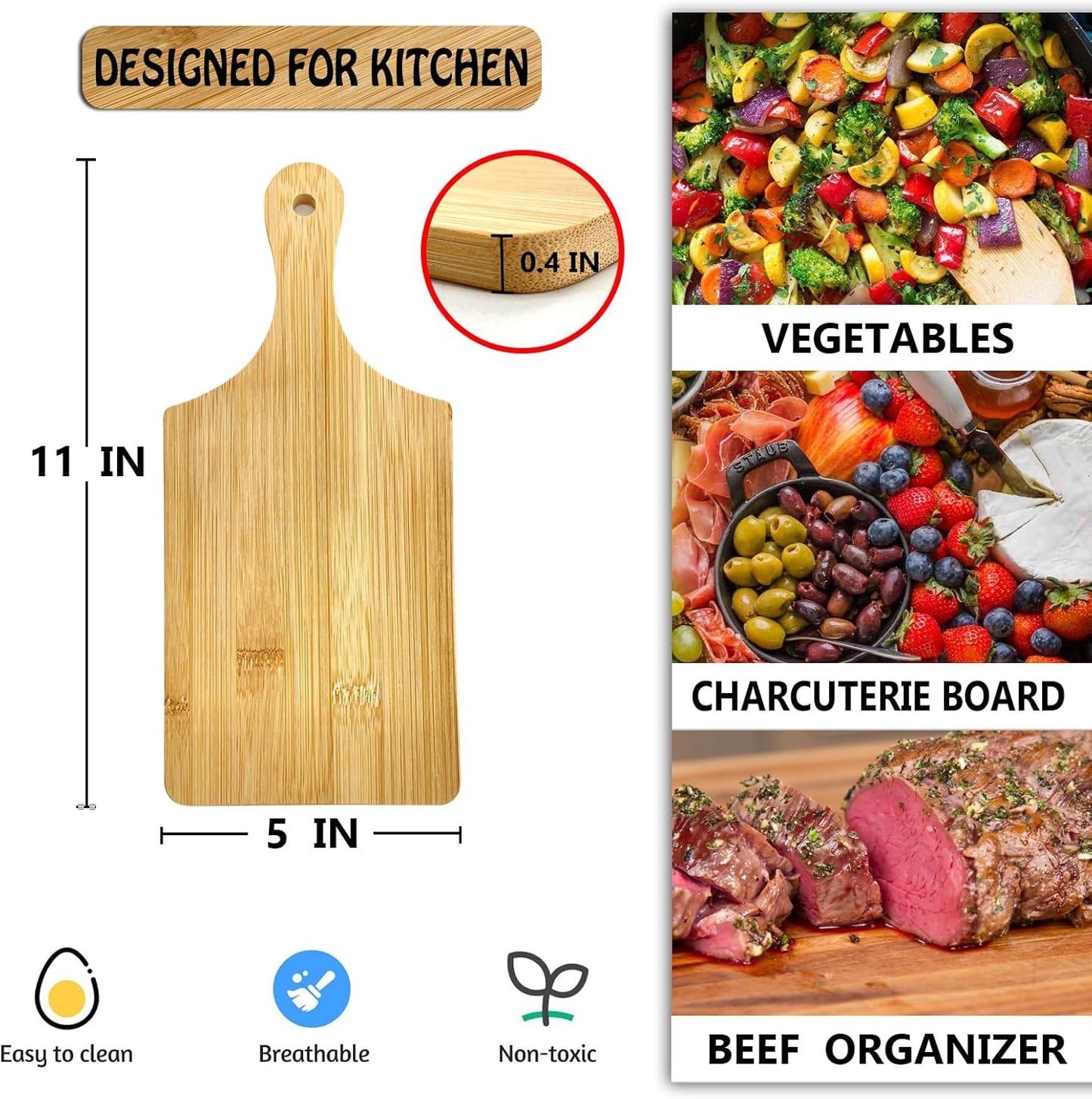 24-Pack Wooden Cheese Cutting Boards - Small Charcuterie Board Set for Laser Engraving Blanks - Mini Charcuterie Boards with Handle - Bulk Wood Cutting Board