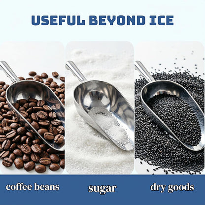 24oz Ice Cube Endurance Scoop, Cast Aluminum Shovel, Kitchen Utility Scoops With Finger Groove Handle, Ideal for Ice Cube, Coffee, Bean, Food, Candy, Flour, Popcorn Rust Free - Silver