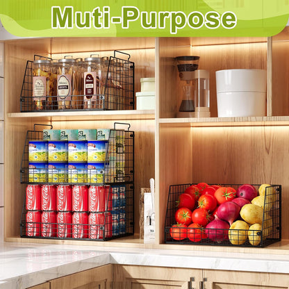 Jakyitvi 4 Pack XXL Stackable Wire Storage Basket, Extra Large Capacity Pantry Organizer and Storage, Muti-Purpose for Vegetable Fruit Basket & Can Organizer & Snack Rack & Metal Pantry Bin
