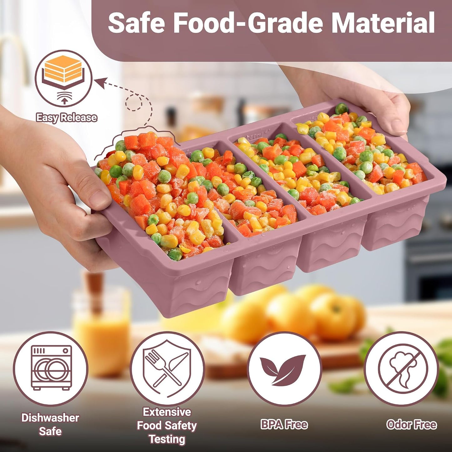 Silicone Freezer Trays with Lid for Soup, 1-Cup & 2-Cup Large Ice Cube Molds Food Storage Containers for Meal Prep, Freeze 500mL/250mL/125mL Portions – 2 Pack