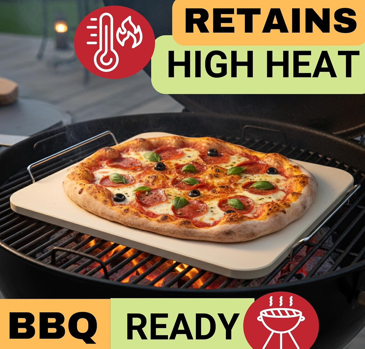 Pizza Stone for Oven and Grill Set - 5PCS Pizza Making Accessories Kit - 15 inch Pizza Stone with Handles, Pizza Peel, Pizza Cutter, Dough Tool - Baking Stone for Bread - Large Rectangular Oven Stones