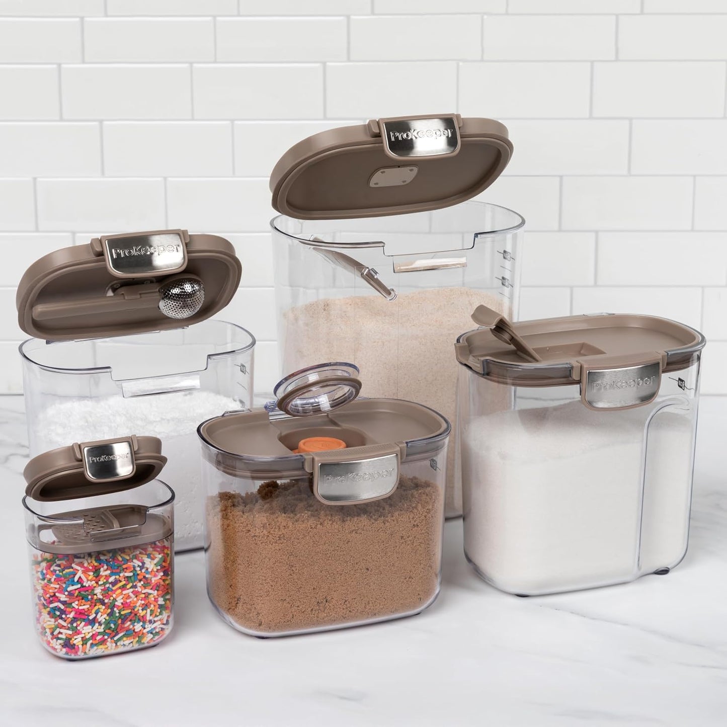 ProKeeper+ Airtight Food Storage Container Set – Clear Plastic Flour and Sugar Canister Set with Magnetic Accessories for Kitchen Organization (Grey, 9-Piece)