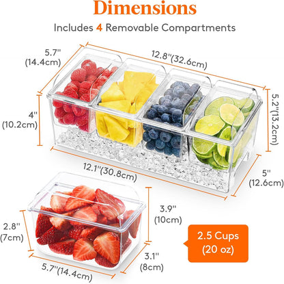 Lifewit Taco Bar Serving Set for Party with 5 x 20 oz Containers & Components, Ice Chilled Condiment Caddy Organizer, Garnish Serving Tray Platter for Mimosa Bar Accessories, Fruit, Salad, Food