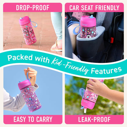 Bentgo Kids Water Bottle - Leak-Proof, Durable Tritan PFAS- & BPA-Free 15 fl oz, Kids/Toddlers Ages 3+ for School & Sports; Bite & Sip Spout, Carrying Handle, Dishwasher Safe (Unicorn)