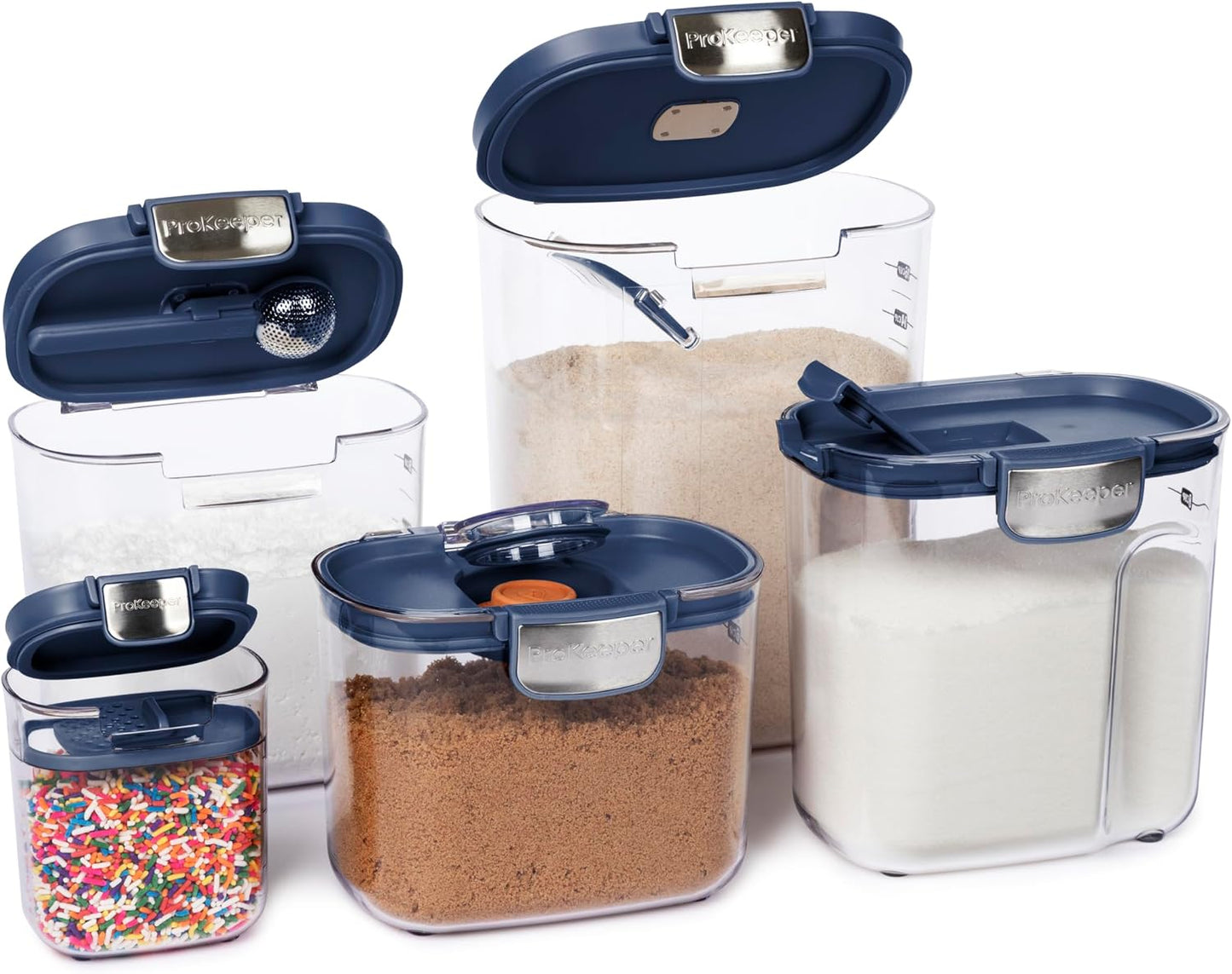 ProKeeper+ Airtight Food Storage Container Set – Clear Plastic Flour and Sugar Canister Set with Magnetic Accessories for Kitchen Organization (Grey, 9-Piece)