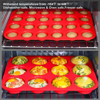 2Pack Silicone Muffin Pans with Metal Reinforced Frame,12 Cup Regular Size Silicone Cupcake Pan,Muffin Tin,Nonstick Cupcake Baking Molds for Muffins,Cupcakes,Egg Bites,BPA Free (2Pack Red)