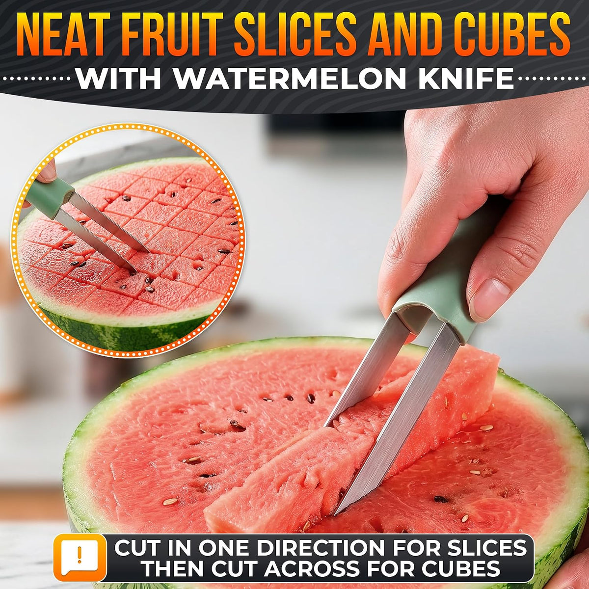Watermelon Cutter Slicer Tool 2-in-1, Retractable Fork, 304 Steel