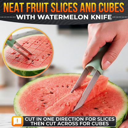 Watermelon Cutter Slicer Tool 2-in-1, Retractable Fork, 304 Steel