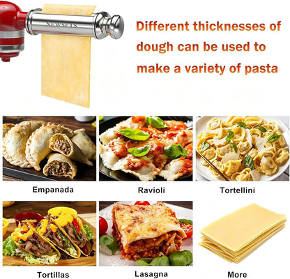Pasta Maker Attachment for All Kitchenaid Stand Mixers, Kitchen Aid Pasta Attachments Included Pasta Dough Roller, Fettuccine Cutter, Spaghetti Cutter and Cleaning Brush