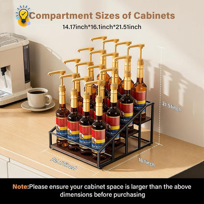 kimilus Coffee Syrup Organizer Rack, Liquor Bottle Display Shelf, 2 Tier 10 Syrup Bottles Holder Stand for Coffee Bar Kitchen Small Wine Rack for Family Storage for Syrup Wine Dressing