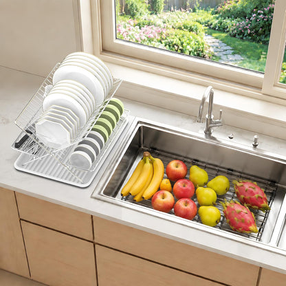 Expandable Over The Sink Dish Drainer Drying Rack, Stainless Steel Metal, Small Adjustable Dish Drainer Drying Rack for Kitchen Counter, Space Saving for Compact Kitchen