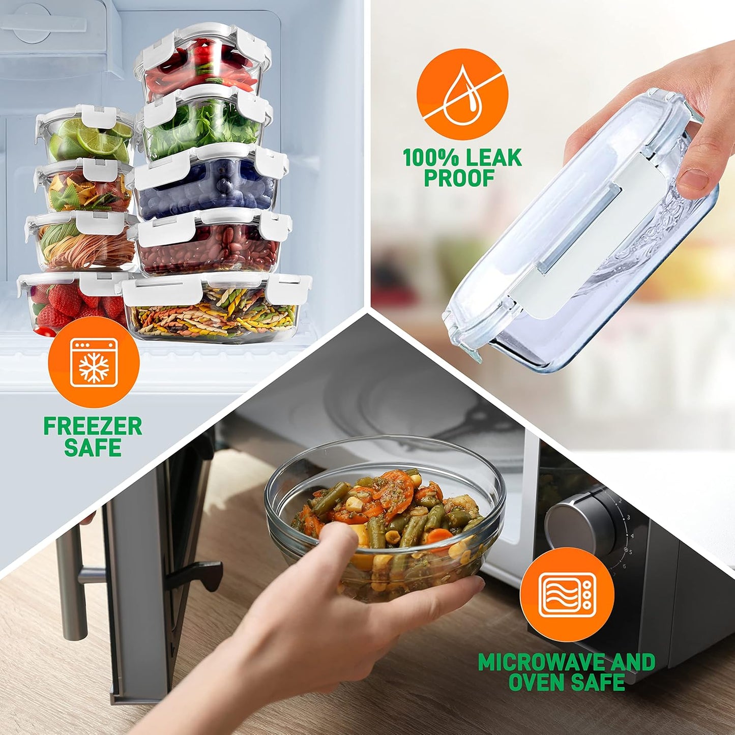NutriChef 24pcs Glass Food Storage Containers, (12 Stackable Heavy Duty Meal Prep Containers w/ 12 Airtight Lids), Microwave, Freezer, & Dishwasher Safe for Food, Snacks, Fruit & More, (Gray)