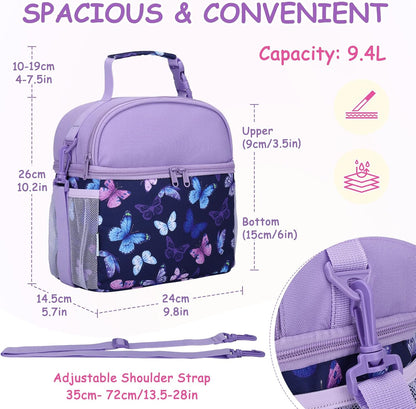 VASCHY Lunch Box Bag for Kids, Insulated Double Compartments Cooler Lunch Tote for Toddlers Boys Girls School/Daycare/Picnic Black Dinos