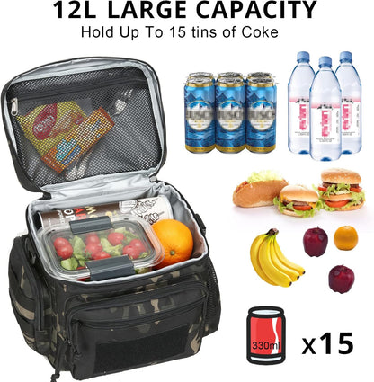 Lunch Box for Men, Tactical Lunch Bag MOLLE Webbing Leakproof Insulated Lunch Cooler Women Adult Meal with Adjustable Shoulder Strap Lunch Pail (Blue)