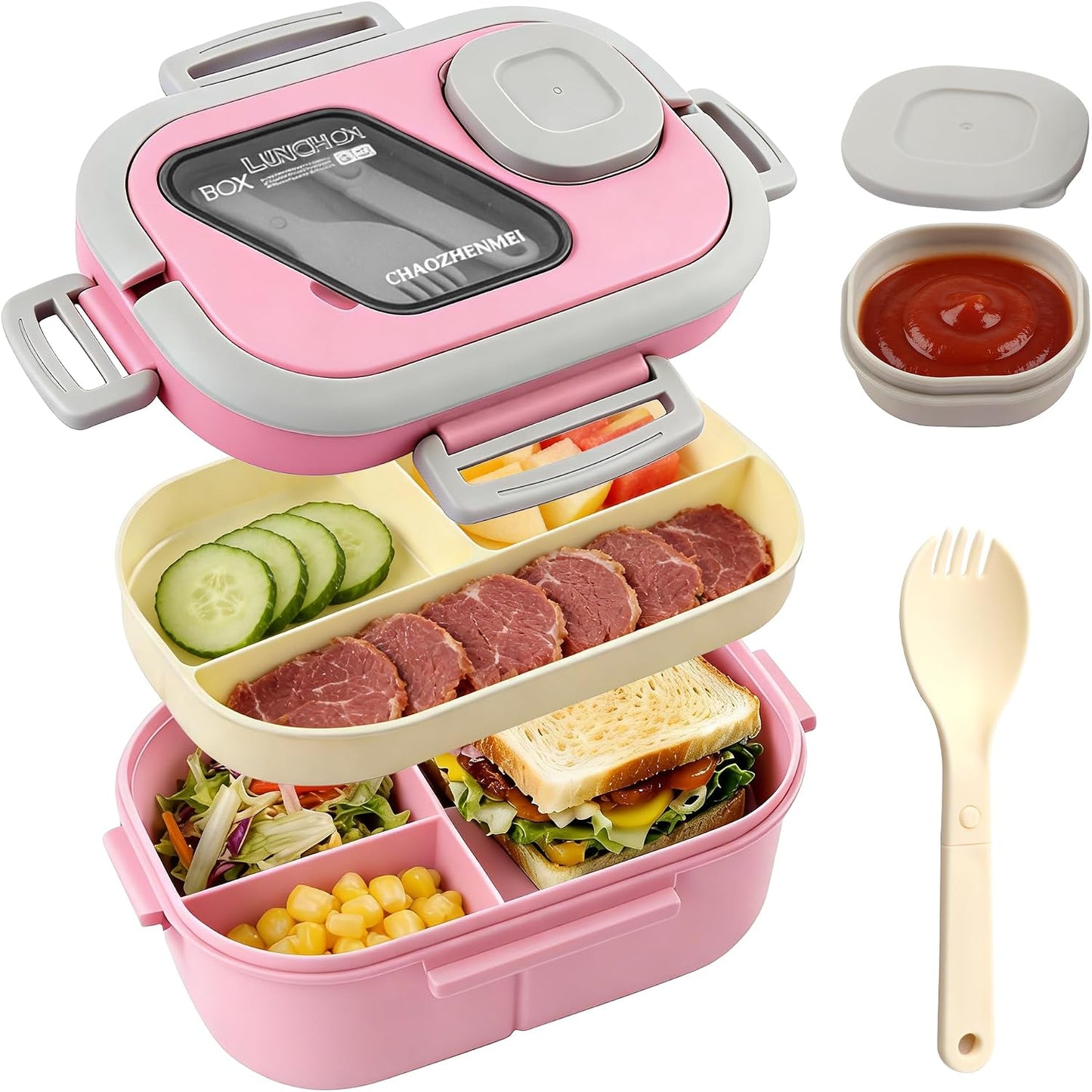 Adults Bento Lunch Box,Salad Container Large 43oz Salad Bowl, Bento-Style Tray for Toppings, 3oz Sauce Container for Dressings, and Built-In Reusable Fork (Green)