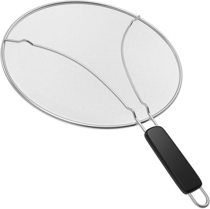 Large Splatter Screen for Frying Pan, 15 Inch Stainless Steel Grease Splatter Guard, Mesh Frying Screen Keeps Kitchen Clean and Protects Skin From Burns