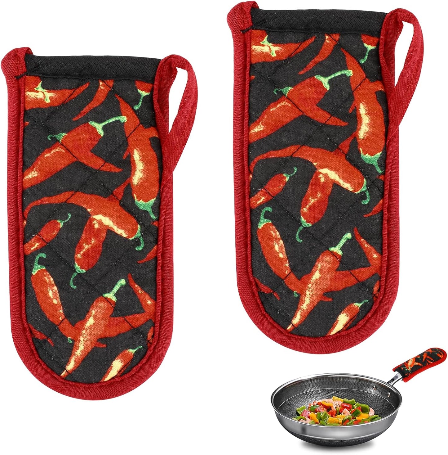 2PCS Hot Handle Covers Cast Iron Skillet Handle Covers Heat Resistant Hot Handle Holders Non-Slip Machine Washable Handle Mitts for Kitchen Baking Cooking BBQ Cookwares, Chili
