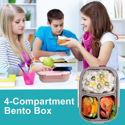 Kids Bento Lunch Box with Bag – Leakproof Stainless Steel Bento Box for School, 3 Compartments, Soup Bowl, Spoon & Chopsticks, Lunchbox Set for Girls & Boys (Blue)