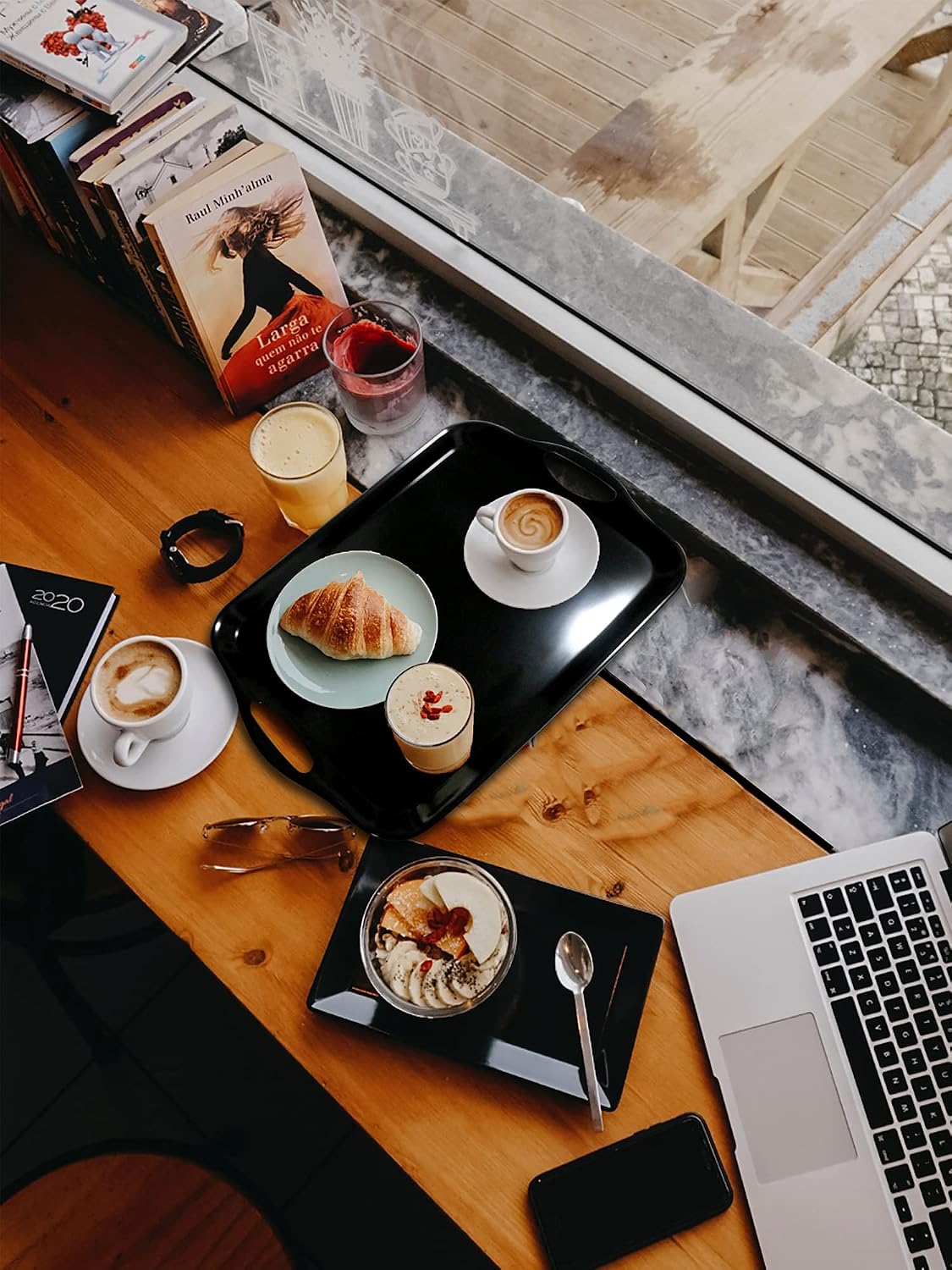 KAQAHIDO Large Melamine Serving Trays for Eating, 17.5’’ x 12’’ Serve Platter for Appetizer, Charcuterie, Food, Snack, Cupcakes, Dessert, BPA-Free, Dishwasher Safe Tray, Set of 2, White