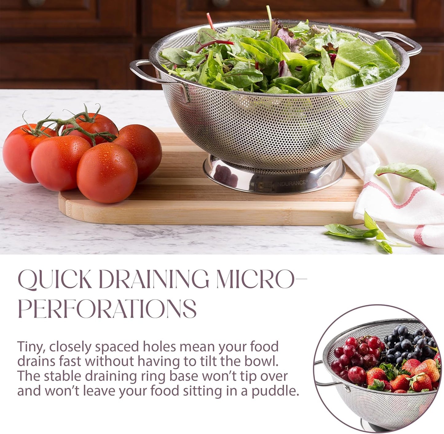 Bellemain 3 Qt Metal Colander with Handle | Pasta, Spaghetti, Berry, Fruit, Vegetable, Kitchen Food Strainer Basket | 18/8 Stainless Steel Colander Bowl | Pot Drainer for Cooking, Sifter Strainer