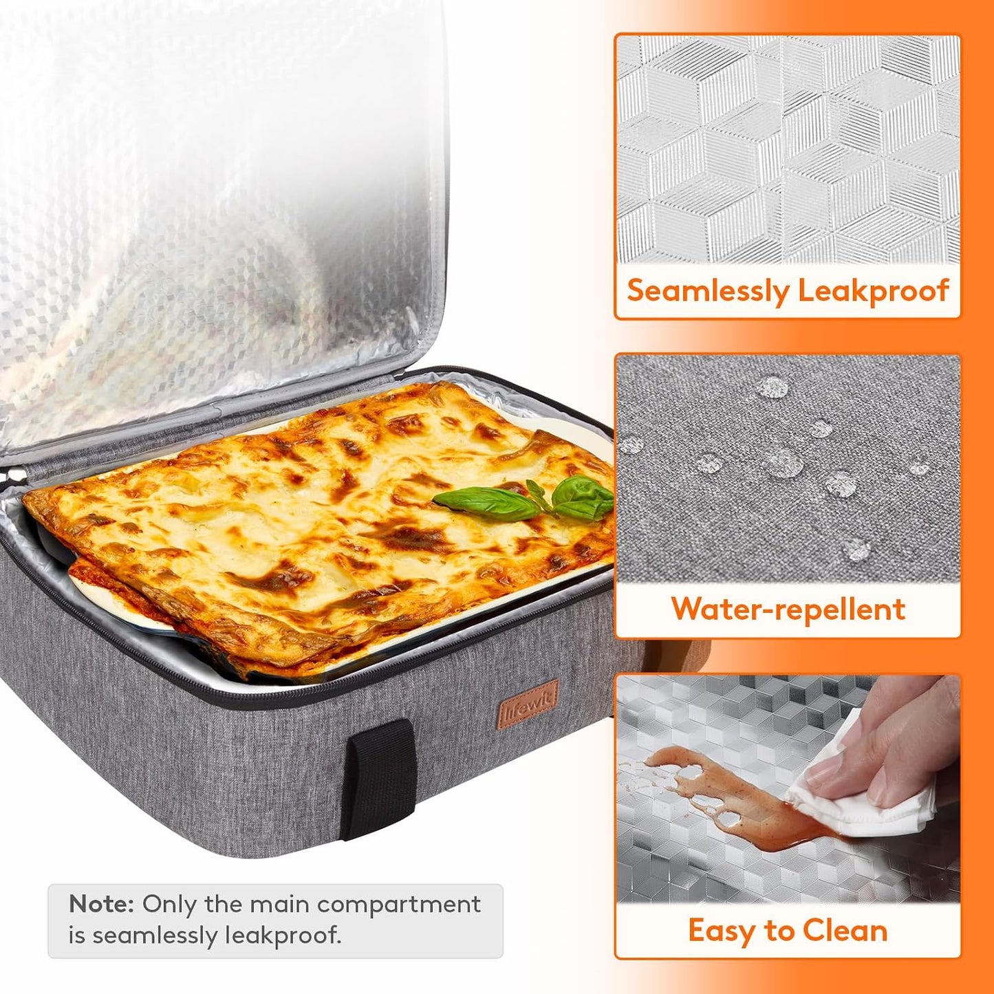 Lifewit Insulated Double Decker Casserole Carrier for Hot or Cold Food, Casserole Dish Carrying Case, Lasagna Holder for Potluck Parties, Picnic and Cookouts, Fits 9"x13" Baking Dish, Grey
