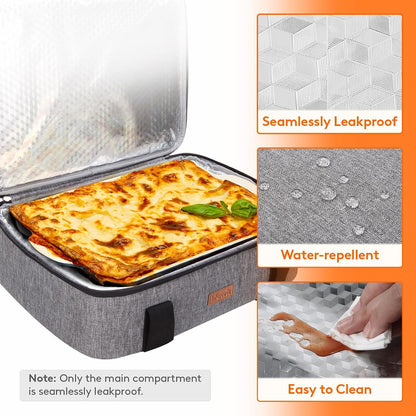Lifewit Insulated Double Decker Casserole Carrier for Hot or Cold Food, Casserole Dish Carrying Case, Lasagna Holder for Potluck Parties, Picnic and Cookouts, Fits 9"x13" Baking Dish, Grey