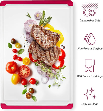 Large Cutting Board for Kitchen - Dishwasher Safe Plastic Chopping Board with Non-Slip Grip, Deep Juice Groove & Easy-Grip Handles - Thick Durable Cutting Board for Meat, Vegetables & Meal Prep