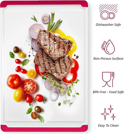 Plastic Cutting Board for Kitchen - Extra Large Cutting Board 18 Inch Reversible Chopping Board, Juice Groove, Non Slip Feet, Dishwasher Safe, BPA Free Large Cutting Board for Meat Vegetables Fruit