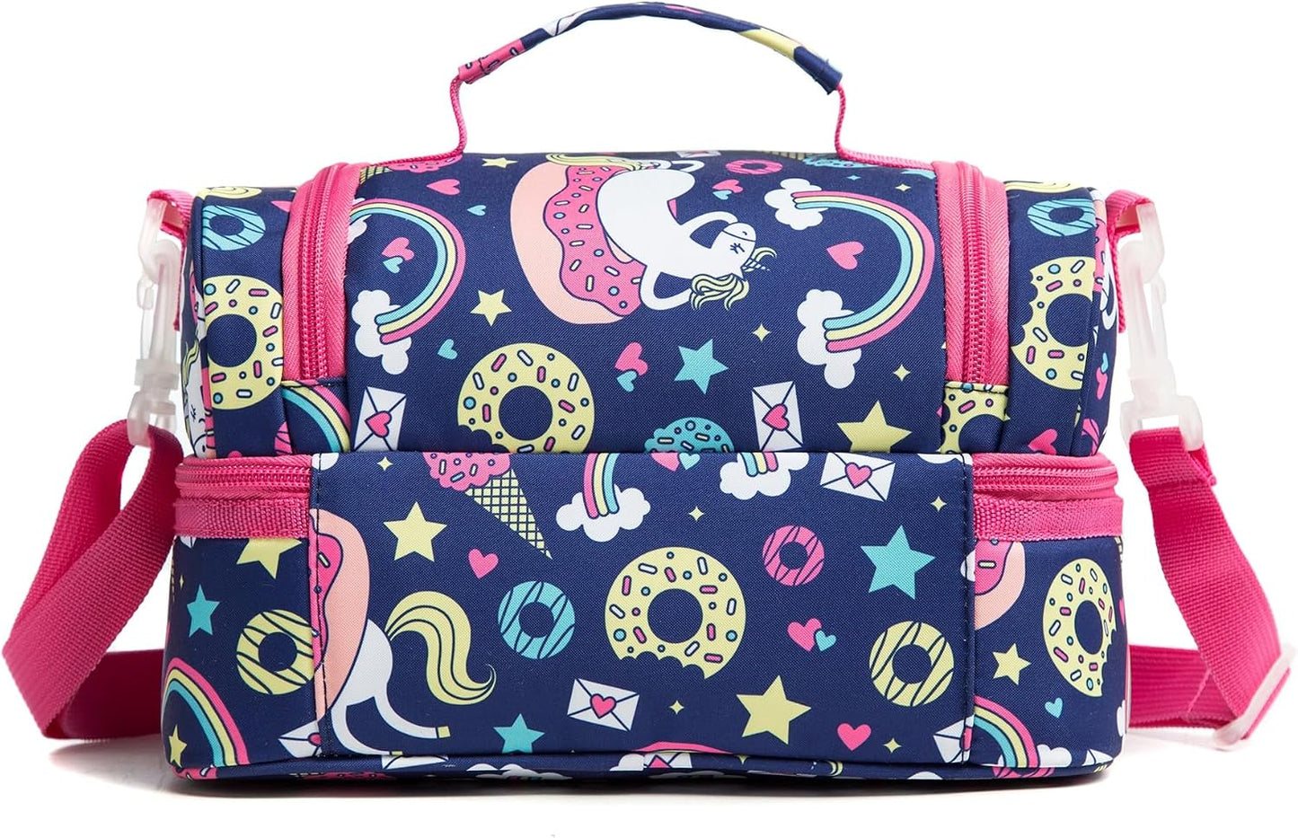 Insulated Kids Dual Compartment Lunch Bags Tote for Girls Boys Toddler School Picnic Food Cooler Thermal with Strap Lunch Boxes Blue Unicorn