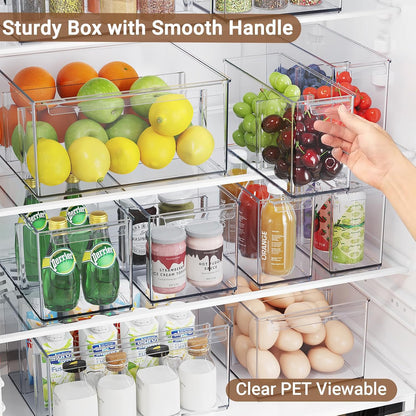 Clear Plastic Storage Bins with Dividers for Fridge Pantry Organizers and Storage Containers, 3 Pack Acrylic Stackable Sturdy Storage Boxes for Home Edit and Cabinet Organizers C6-1