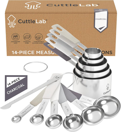 CuttleLab Measuring Cups and Measuring Spoons Set of 14 - Stainless Steel Measuring Cups and Spoons Set, Includes 1/8 Teaspoon Measuring Spoon, 1/8 Cup Measuring Cup, Leveler Dry (14, Country Chic)