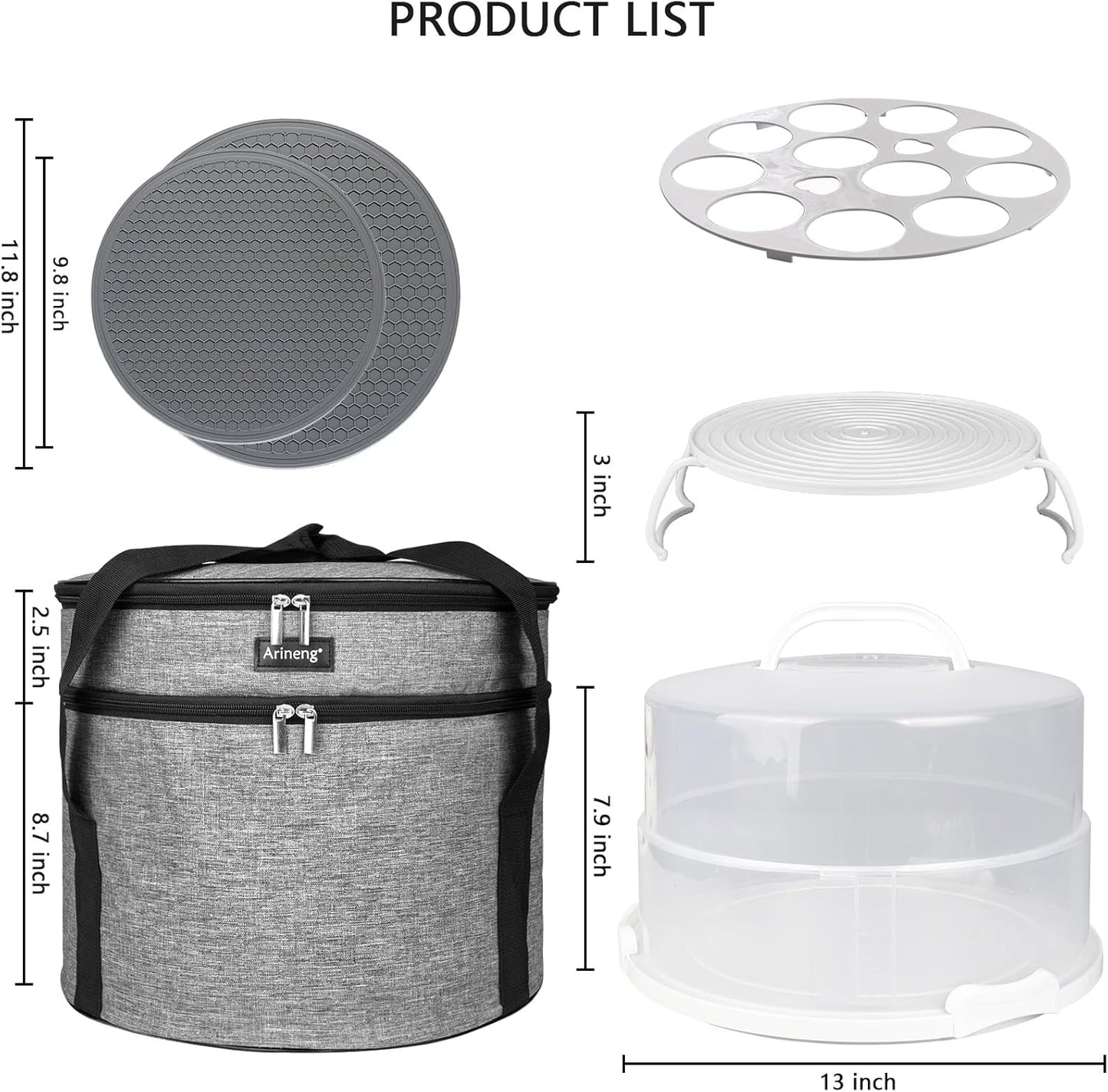 12 Inch Cake Carrier with Lid & Handle BPA-Free Cake Transport Container, Includes Insulated Bag, Cupcake & Pie Holders for Secure Dessert Delivery (Fits 7" Tall Cakes) (Purple)