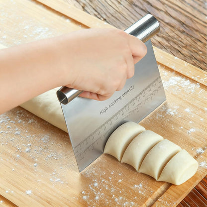 RUPOHIU Dough Scraper for Baking, Stainless Steel Bench Scraper with Measuring Scale - Pizza Cutter, Pastry Chopper for Bread, Cake and Dough, Food Scraper Tool