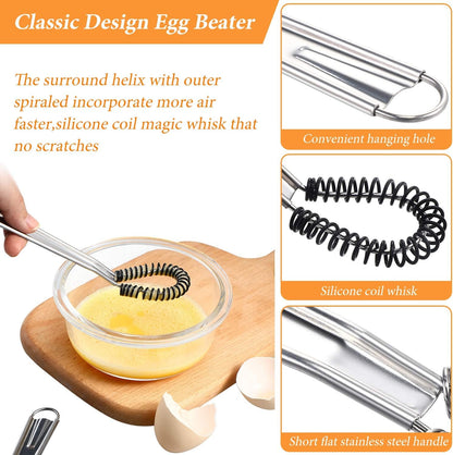 Boao 4 Pcs Mini Whisk Small Egg Beater Stainless Steel