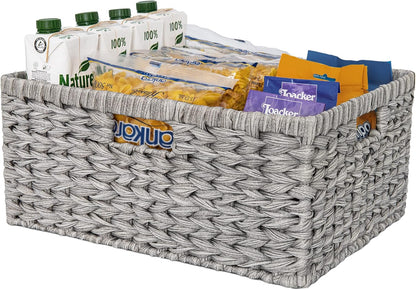 GRANNY SAYS Wicker Storage Baskets for Shelves, Water Hyacinth Basket with Scalloped Edge, Storage Wicker Baskets for Pantry, Large, 2-Pack