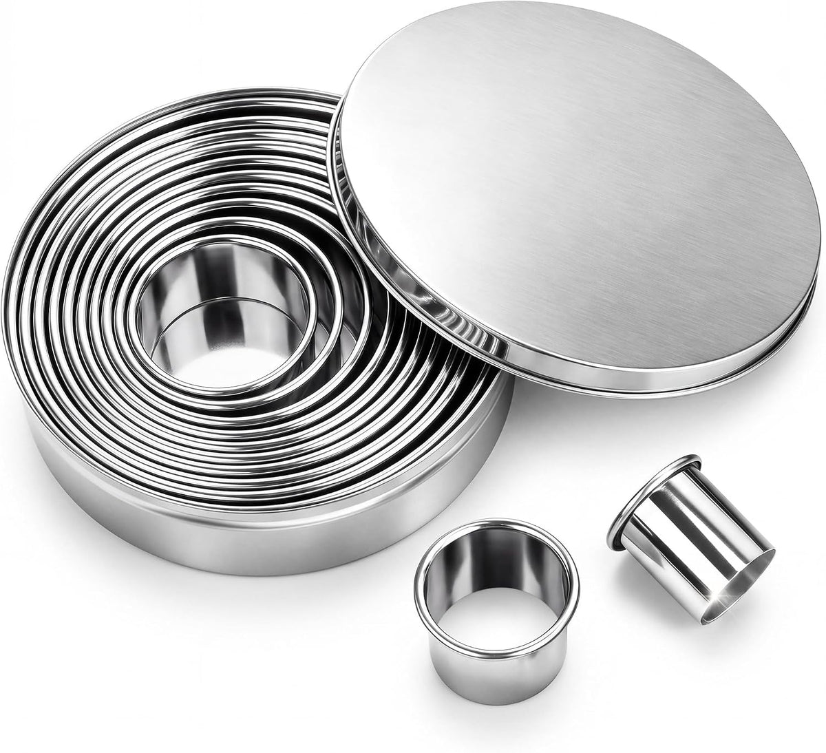 HOOMIL 12 Pcs Round Cookie Cutters, 1 to 4.5 Inch Graduated Set