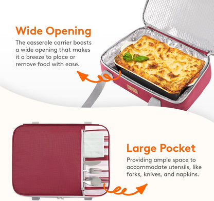 Lifewit Insulated Double Decker Casserole Carrier, Expandable Lasagna Lugger Tote Bag for Hot or Cold Food, Fits 9" x 13" Baking Dish for Potluck Parties, Picnic and Cookouts, Grey-Geometric