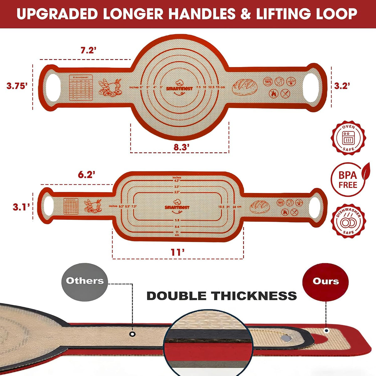 Sourdough Silicone Bread Sling for Dutch Oven, 2PCS Non-Stick Reusable Baking Mat with Long Handles, Essentials Bread Making Supplies for Dough Transfer and Loaf Pan Lifter Liner, Set Of Oval & Round